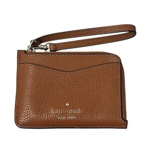 KATE SPADE New York Leila Small Card Holder Brown Genuine Pebbled Leather NEW